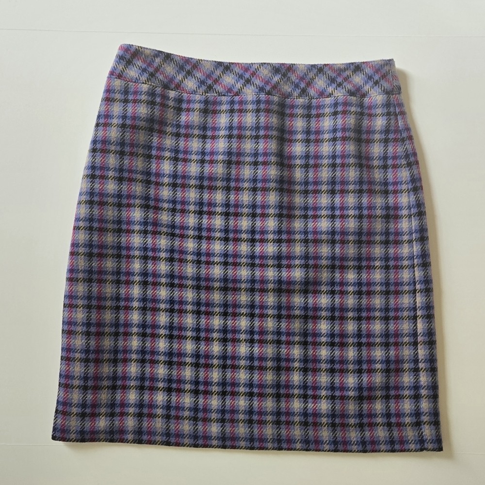 Talbots Plaid Wool-Blend A-Line Skirt – Size 8 |‎ Purple Gray Check Workwear